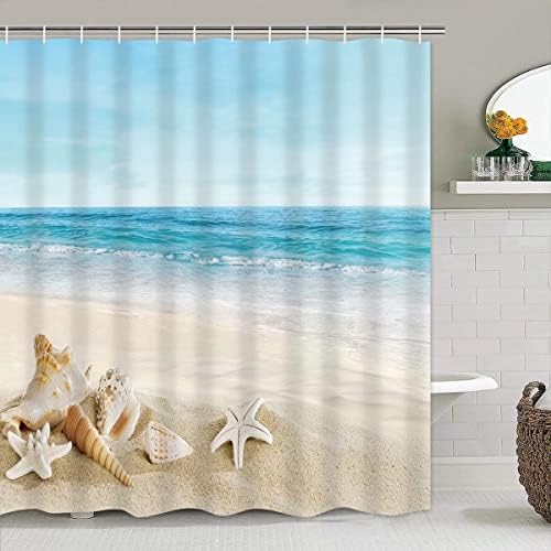 4pcs Summer Beach Chuser Curtain Sets Sea Ocean Bathroom Decor com tapetes não deslizantes Banho Banho