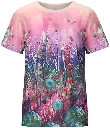 Fall Summer Cotton Top Top Womens Manga curta Crewneck Boat Neck Graphic Floral Blouse Casual Camise