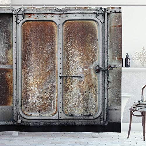 Cortina de chuveiro industrial de Ambesonne, porta do recipiente ferroviário vintage Antigo Transporte