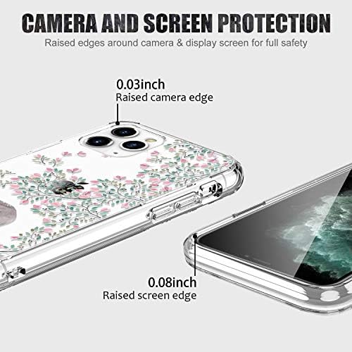 Luhouri iPhone 11 Pro Case com protetor de tela, limpo com desenhos de flores florais