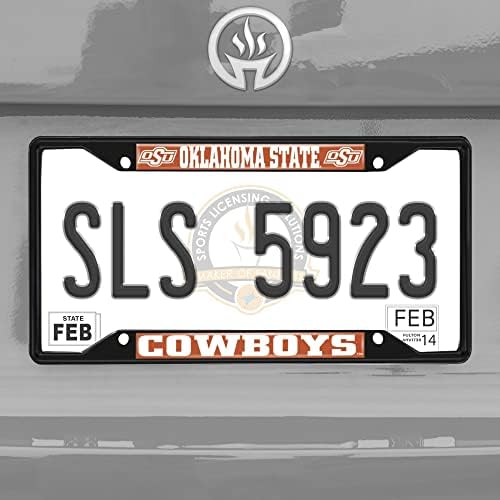Fanmats 31274 Oklahoma State Cowboys Metal Plate Plate Frame Black acabamento