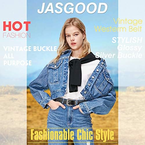 Jasgood Women Leather Belts Ladies Vintage Western Design Black Black Belt para calça jeans vestidos