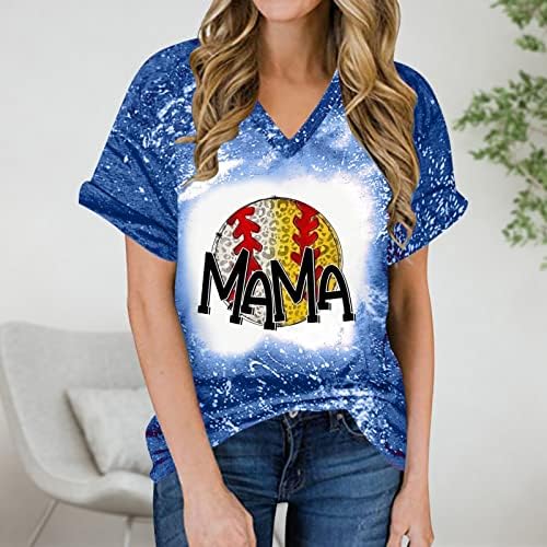 PBNBP Blusa de verão do dia das mães para mulheres Tie Dye V Neck Fit Fit Baseball Camisetas mamães impressas