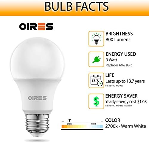 OIRES 60W BULBA LUDE LED EQUIVALENTE 800 Lumens A19 Bulbos de forma 2700k Branco de 9 watt e26 de