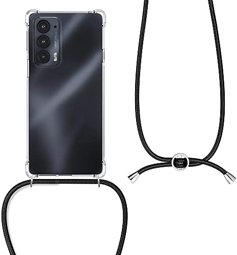 Caixa crossbody Kwmobile Compatível com Motorola Edge 20 Caixa - Tampa de telefone transparente TPU com cordão da corda - transparente/preto