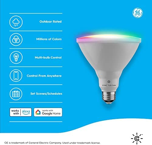 Lâmpadas de LED de LED inteligentes de GE Cync, luzes de mudança de cor, luzes Bluetooth e Wi-Fi, compatíveis,