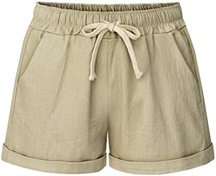Vcansion feminino feminino de algodão e elástico de algodão shorts de cordão de tração de tração de verão