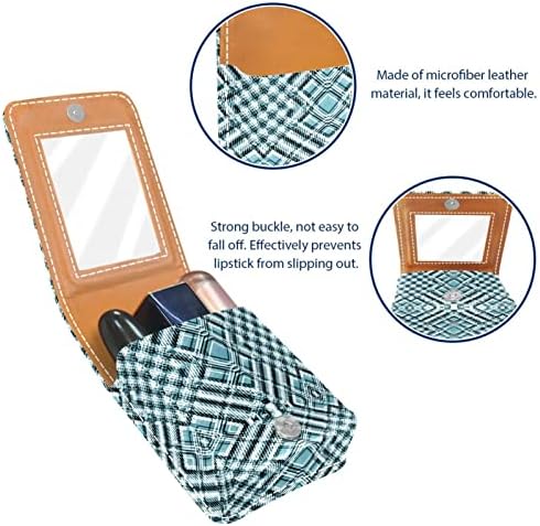Bolsa de batom de batom de maquiagem de oryuekan com espelho portátil de armazenamento de armazenamento portátil portátil, organizador de armazenamento de brilho labial, padrão geométrico Rhombus azul vintage moderno