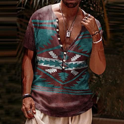XXBR Mens Aztec Henley camisas 3D Retro angustiado Botão de impressão VIM VOIS TOPS SMERMO CHAMADA DE MANAGELA