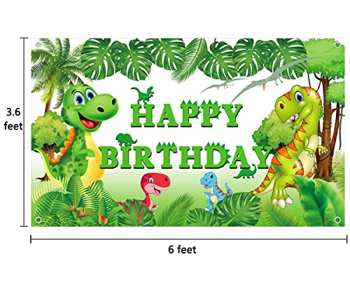 Caso -pano de aniversário de Ushinemi Dinosaur para meninos infantis, Feliz Aniversário Banner Decorações de Festas de Festas de Festas, Verde, 6 x 3,6 pés