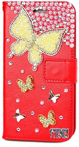 Fairy Art Crystal Cartlet Caixa de telefone Compatível com Samsung Galaxy A20 - Butterfly - Red - 3D Tampa
