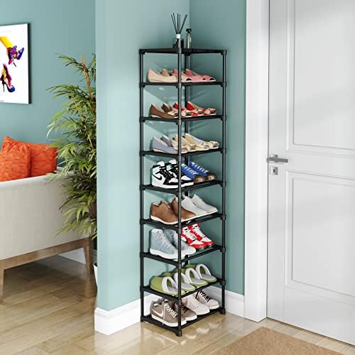 Tribesigns Shoe Rack, 9 níveis de calçados altos para entrada para entrada 18 Sapatos de pares e prateleira de armazenamento de botas, organizador de sapatos vertical empilhável e estreito para armário,