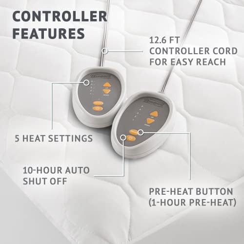 Beautyrest Cotton Blend Mattress Pad Secure Comfort Technology - Luxury acolchoado colchão elétrico Pad com bolso profundo - controladores de calor de 5 setting, rainha, branca