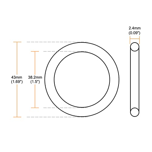 Uxcell Fluorine Rubber O-rings, 43mm OD 38,2mm ID de 2,4 mm de largura FKM VEDA