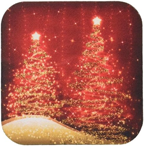 3drose cst_35705_3 Elegant Christmas Sparkling Trees Red Ceramic Tile Coasters, conjunto de 4