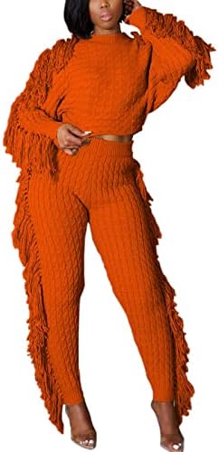 Tops de colheita feminina Tops de cor moderna de cor de manga comprida Takel Jumper com calças