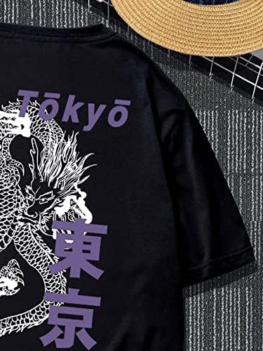 Gorglitter Men's Graphic Print Short Sleeve Tam camiseta dragão de verão Round Neck Casual Casual Top Top
