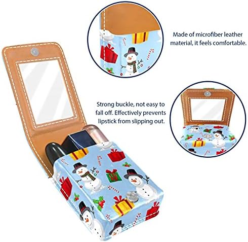 Caixa de batom com espelho de Natal Padrão de neve padrão Lip Lip Gloss Selder portátil Batom Batom Storage Box Travel Makeup Bag Mini Leather Cosmetic Bolsa segura 3 batom