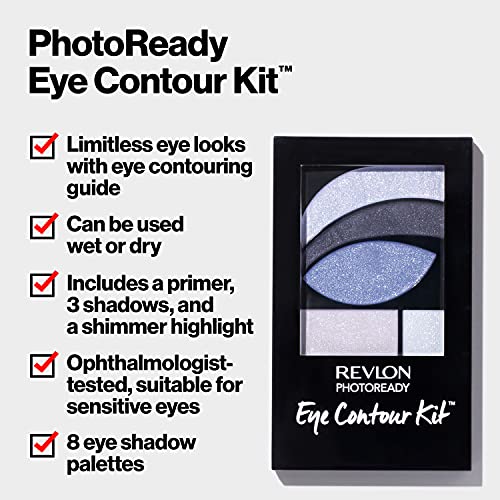Revlon Kit de contorno de olho fotorready, paleta de sombras com 5 tons úmidos/secos e aplicador de pincel de ponta dupla, arte pop, 0,1oz