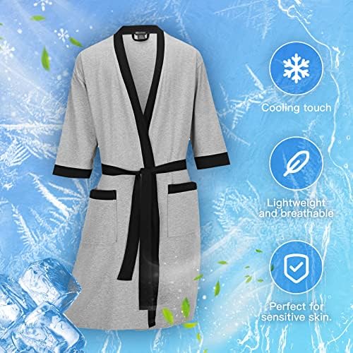 Manto de malha de algodão de gelo Fashgudim para homens mantos de verão leves mantos de banho de quimono de joelho de joelho de quimono