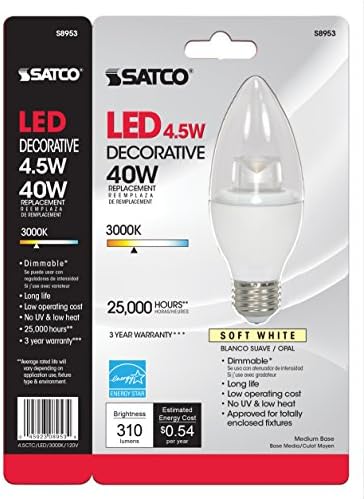 SATCO S8953, 4.5ETC/LED/3000K/E26/120V, lâmpada LED