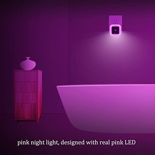 Elsent [pacote de 2] luzes noturnas led rosa, conecte-se às luzes da parede com sensor de luz, ativado automático/fora