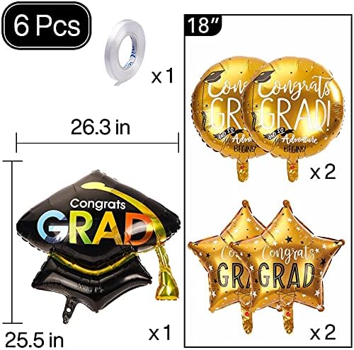 Balões de graduação em Partywoo, 6 PCs Balões de graduação em preto e dourado 2023, Parabéns balões de graduação,