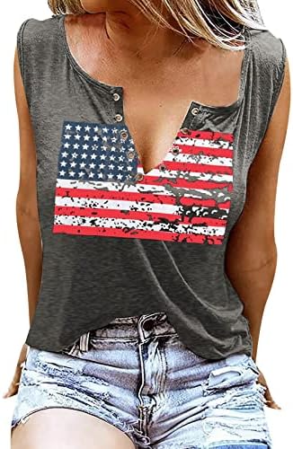 4 de julho Tampas de tanque de camisa para mulheres sem mangas V camiseta de pescoço EUA Estrelas
