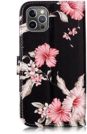 Jancalm Compatível com o estojo da carteira do iPhone 12/iPhone 12 Pro Wallet, padrão floral PU couro