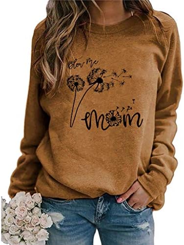 IQKA Women Casual Crewneck Sweatshirt Fashion Girassol/letra/penas estampa de manga longa camisas de pulôver