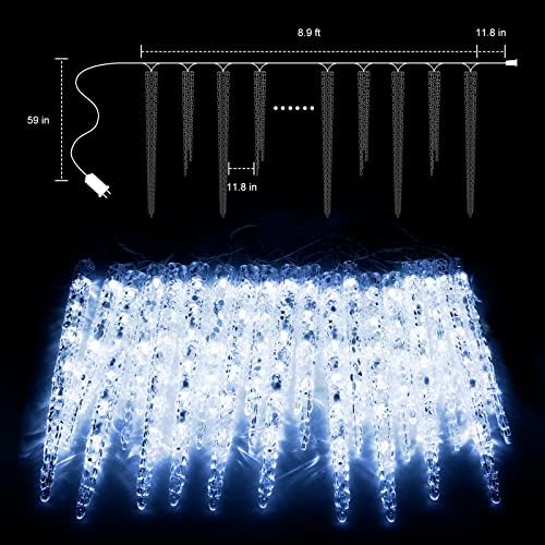Luzes de gelo ao ar livre com clipes - 18,7ft 100 LED 20 tubos luzes de gelo de cristal de cristal, conectável