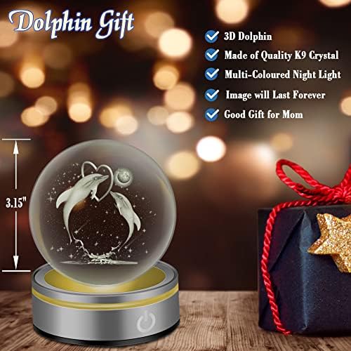IFOLAINA 3D Dolphins Crystal Ball Gifts for Women Glass Dolphin estátua Presente para o presente da