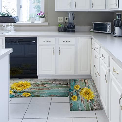 Tapetes de cozinha anti -fadiga tapetes amarelos florescendo girassol com girassol PVC tapete de corredor