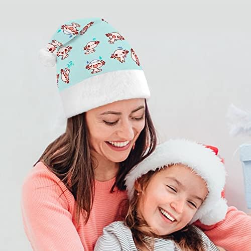 Axolotl fofo chapéu de natal engraçado Papai Noel Hats Plexh Short com punhos brancos para suprimentos de decoração