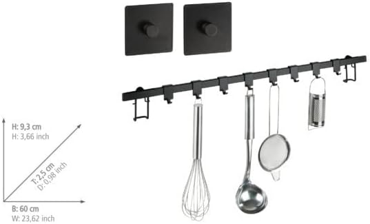 Wenko Hook rack, metal, tira: preto, adaptador: preto, 9,3 x 2,5 x 60 cm