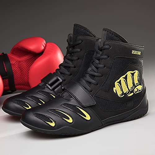 Men Shidai lutando com sapatos de luta livre sapatos de levantamento de peso jovem sapatos de treinamento de boxe alto tênis de boxe respirável confortável