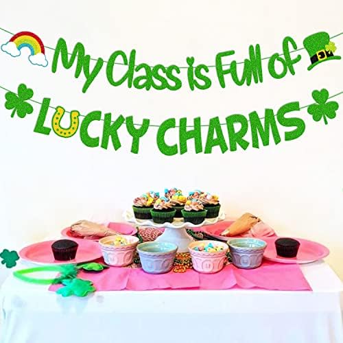 Minha aula está cheia de Lucky Charms Banner St. Patrick Day Decoração Saint Patrick Green Garland