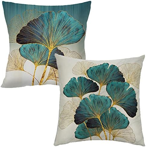 Jogue folhas de planta de capa de travesseiro - 18 x 18 polegadas de almofada de travesseiro de ouro de