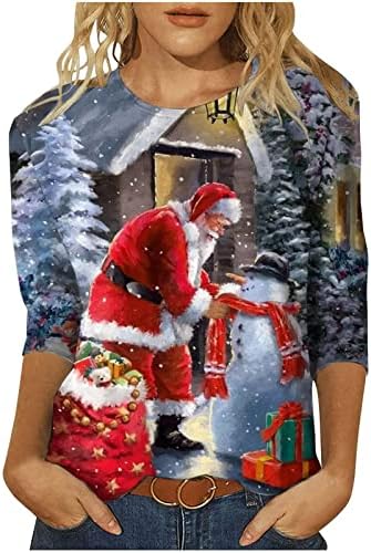 Camisas de manga comprida para mulheres de Natal de Natal, moletons de túnicos de túnica de túnica para vestir