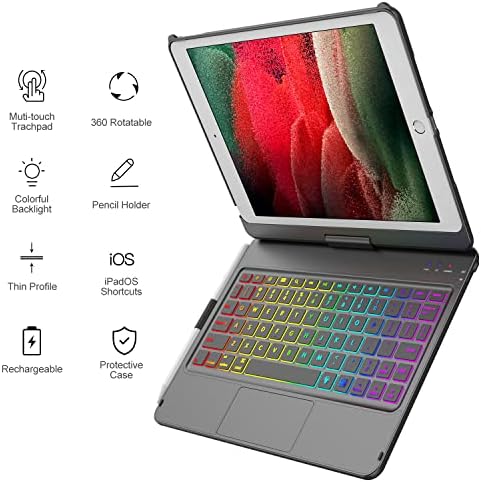 Coo iPad 9th Generation Case com teclado 10,2 polegadas, teclado toque para iPad 9th Gen 2021/8th Gen/7th