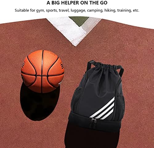 Saco de ginástica esportiva de mochila de cordão com compartimento de sapatos, sacola de traseira à prova