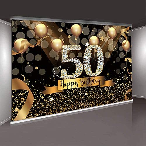 Sensfun 10x8ft feliz 50º aniversário fotografia fotografia glitter glitter balões preto e dourado fundo
