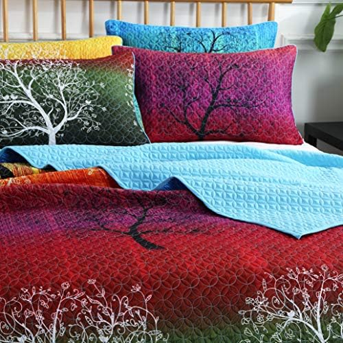 Swanson Beddings Rainbow Tree 5 peças colchas de colcha de colcha Conjunto: colcha e 4 travesseiros