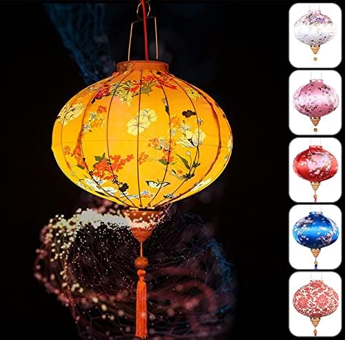 Qqlong 12/14 polegadas Lanterna redonda Festival de pano de seda chinês Ano Novo Festas de casamento Sondando