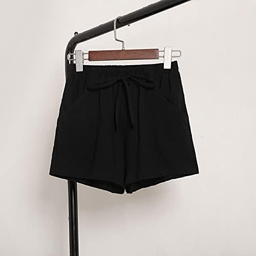 Seaintheson feminino feminino tecido de caminhada ao ar livre bolso feminino e algodão sólido cintura elástica curta calças soltas