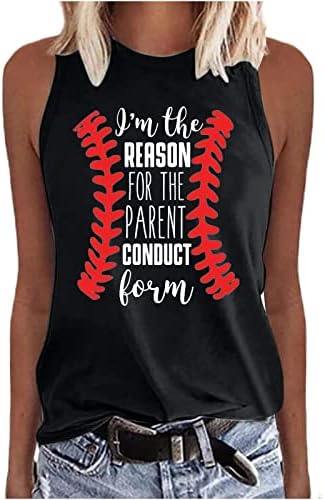 Tampas de tanques para mulheres tanques gráficos de beisebol Crew Crew Neck Sleeseless camiseta casual Pullover