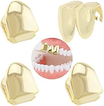 4 peças 18k Patilated Gold Hip Hop dentes Grillz dentes de ouro falsos dentes de hip hop de dentes de dentes simples Grillz Top Grill, ouro
