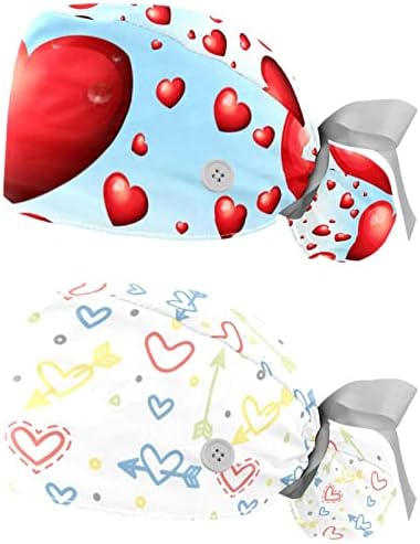 Rodailycay corações rosa Cap com botão e banda de moletom, 2 PCs reutilizáveis ​​Cirurgia cirúrgica Hats de