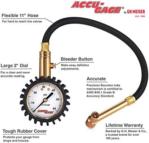 ACCU-GAGE RRA60X Medidor de pressão de pneu profissional com proteção de borracha protetora