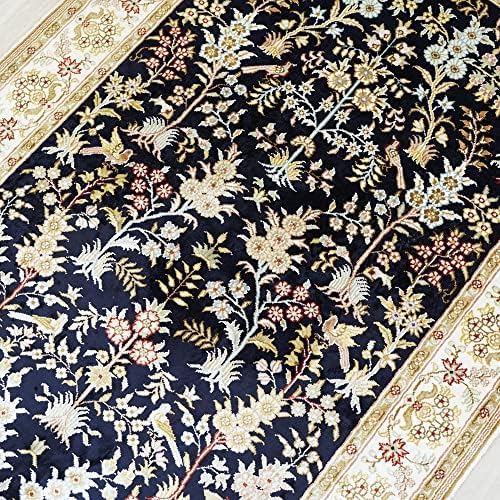 Carpet de Tianjiang 3x5 pés de seda tapetes feitos à mão com franjas pequenos tapetes florais orientais decoração